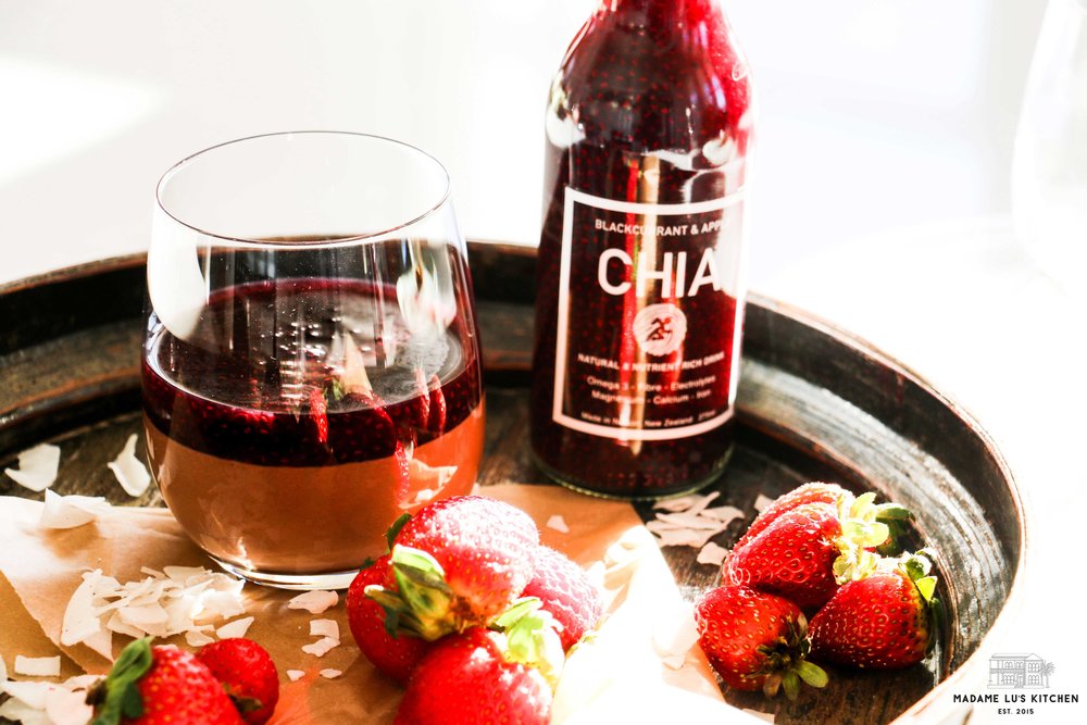 CACAO AND COCONUT MOUSSE WITH CHIA BERRY COULIS